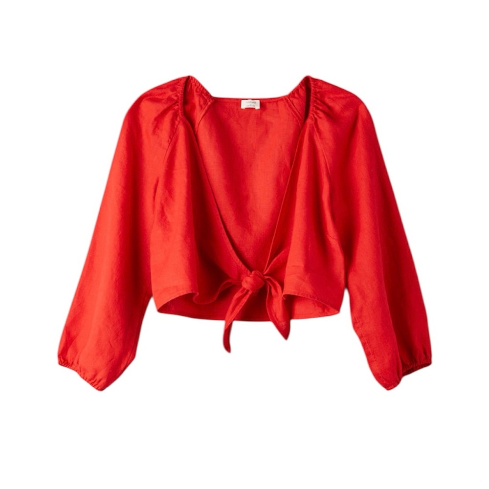 aritzia Wilfred red tenley linen top